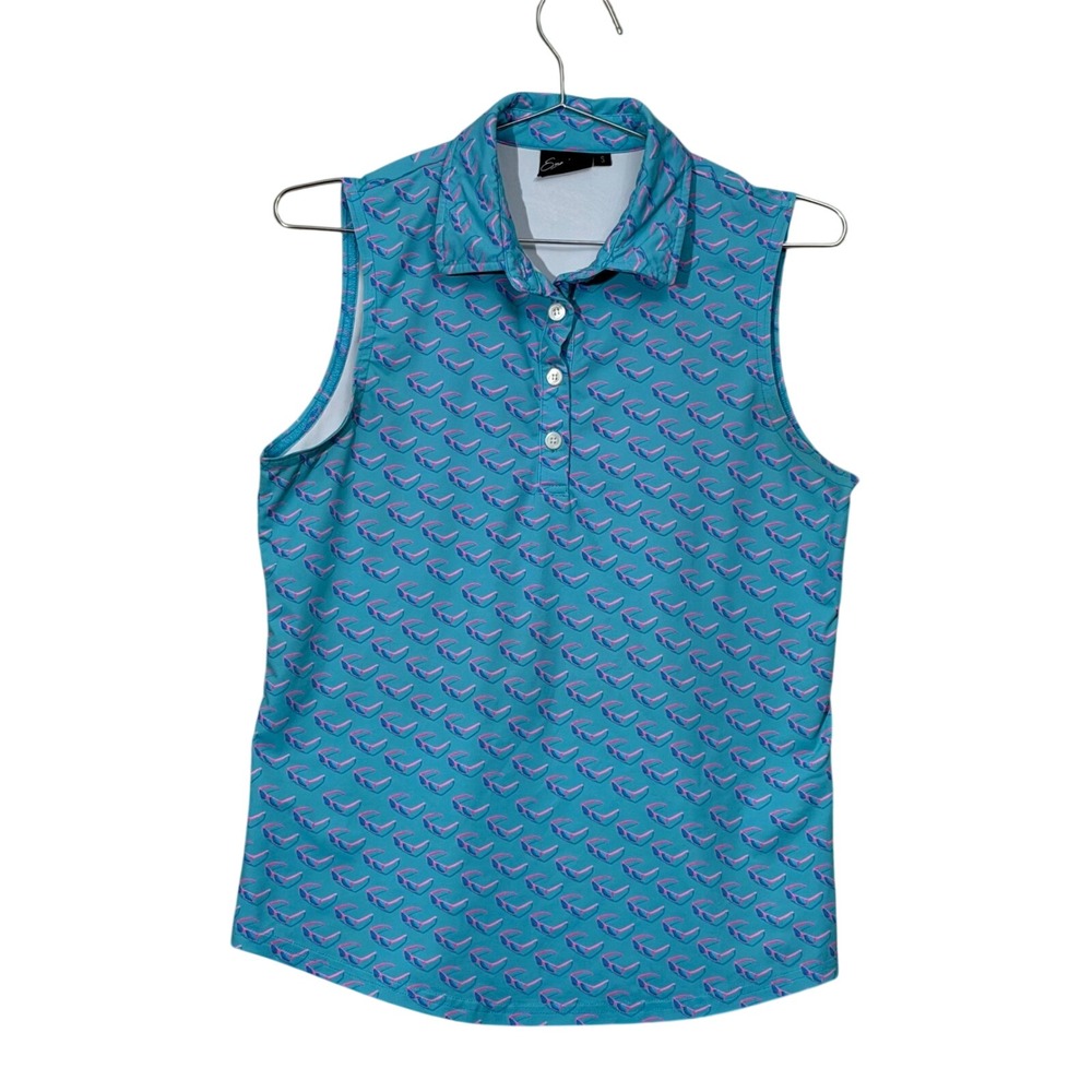 Sunday Swagger Polo Shirt Women S Blue Sunglasses Sleeveless Golf Performance